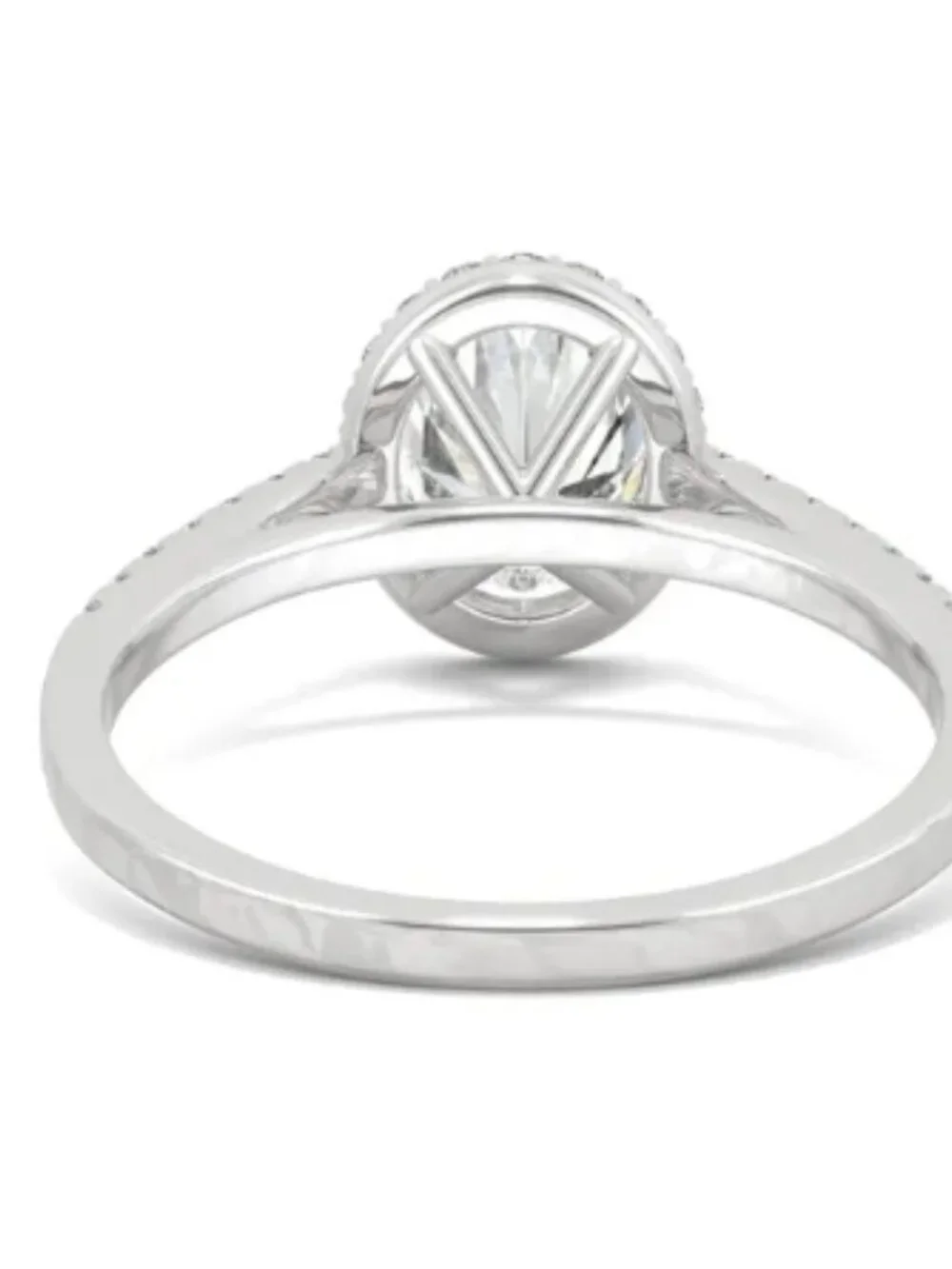 Oval Halo Moissanite and Diamond Engagement Ring, 14K Solid White Gold, Size: 10